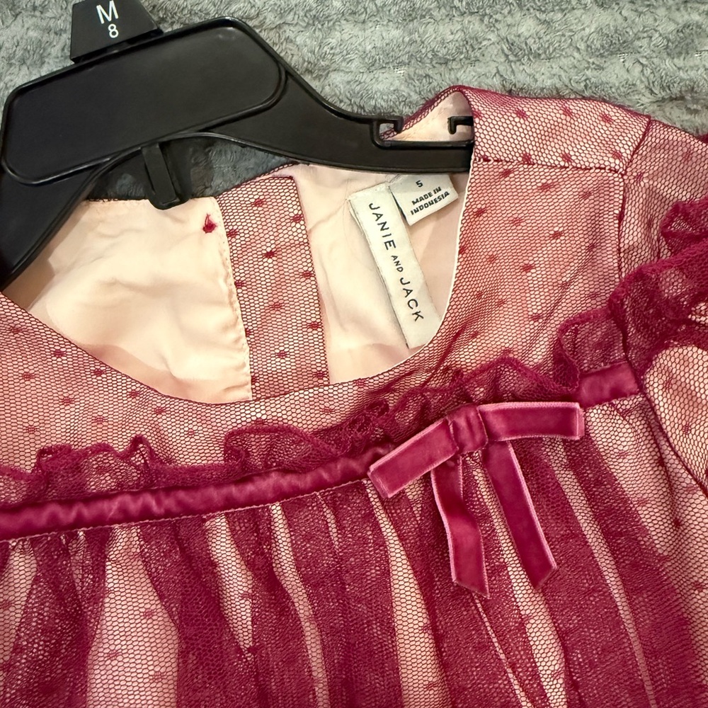 Janie and Jack Magenta Layered Tulle Dress with velvet Bow 5 - Picture 5 of 6
